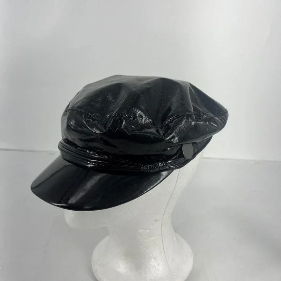 Eugenia Kim Jessa Black Patent Leather Baker Boy Hat Newsboy Cap Faux Leather - Picture 14 of 16